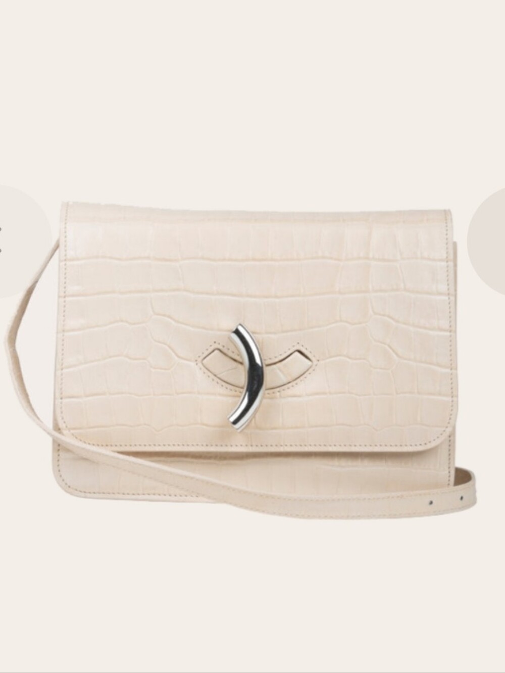 Little Liffner $650 Maccheroni Croc Embossed Leather Shoulder Bag Ivory Chrome
